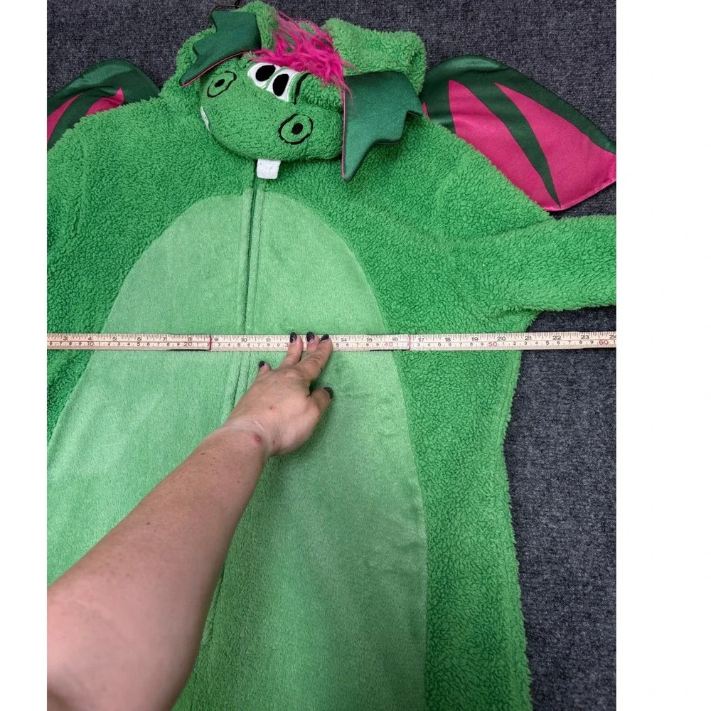 Unbranded Dragon Costume Kids Green Pink Sherpa Fleece Hooded Jumpsuit Wings